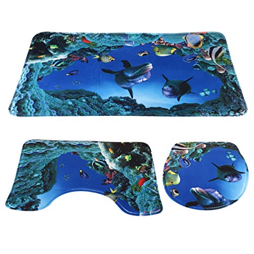 BESPORTBLE Duschmatte Duschvorhang 3 /Satz Wc Matte Unterwasser Welt Delphin Carpe Badezimmerteppich Set 3 Teilig Schildkröten Ocean Badezimmergarnituren Dolphin Carpet von BESPORTBLE
