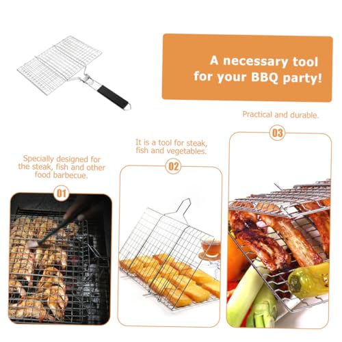 BESPORTBLE Edelstahl Grillkorb mit Klappbarem Holzgriff Tragbares Gemüse Grillrost für Outdoor Bbq Camping und Picknick Hitzeschutz Rostfrei Einfach zu Bedienen Multifunktional von BESPORTBLE