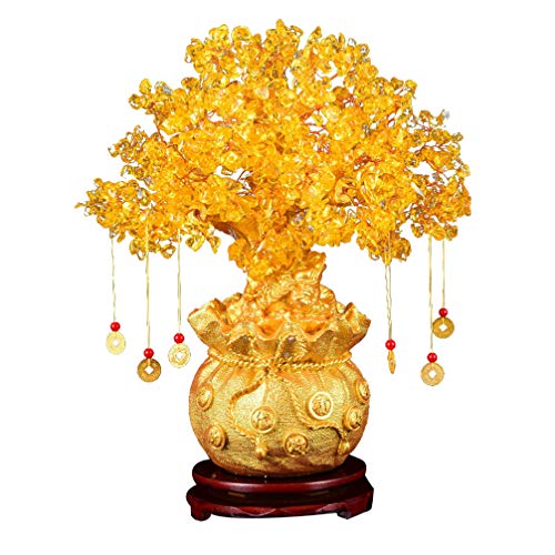 BESPORTBLE Feng Shui Chakra Kristall Geld Baum Bonsai Chinesischen Glücksbaum mit Glücksmünzen für Reichtum Glück Home Dekoration Gelb von BESPORTBLE