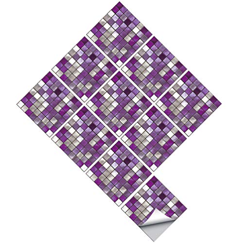 BESPORTBLE Fliesenaufkleber Mosaik Wandaufkleber wasserdichte Fliesenfolie PVC Lila Fliesensticker 10 Stück 15X15CM Küchenrückwand Küche Bad Hotel Zuhause Badezimmer Wand Dekoration von BESPORTBLE