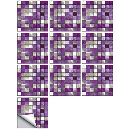 BESPORTBLE Fliesenaufkleber Mosaik Wandaufkleber wasserdichte Fliesenfolie PVC Lila Fliesensticker 10 Stück 20X20CM Küchenrückwand Küche Bad Hotel Zuhause Badezimmer Wand Dekoration von BESPORTBLE