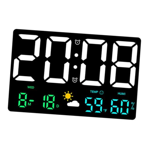 BESPORTBLE Große Digitale Wanduhr LED mit Temperatur Luftfeuchtigkeitsanzeige Bunte Wetterlicht atmosphäre Multifunktionale Wetterstation für Büro und Wohnräume von BESPORTBLE