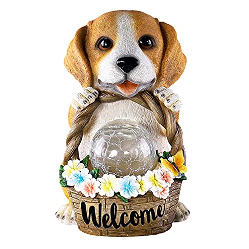 BESPORTBLE Hund Figur mit Blumenkorb LED Solarleuchten Gartenleuchte Garten Solar Deko Tiere Außen Gartenlampe Gartenfiguren Halloween Tischdeko Weihnachten Gartendeko Lampen für Rasen Terrassen Deko von BESPORTBLE