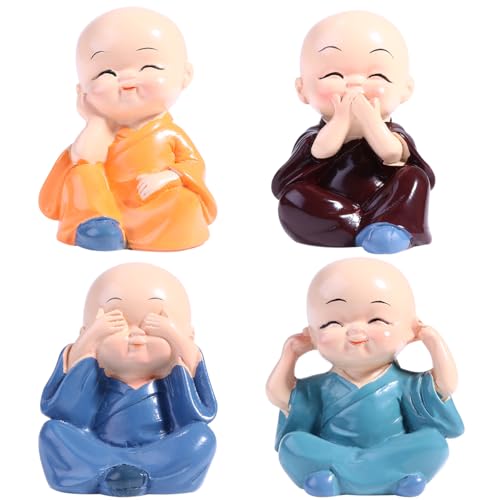 BESPORTBLE Kleine Mönch Figuren Dekofiguren Kongfu Mönch Mini Deko-Figuren 4-er Set aus Keramik Auto Innenraum Display Dekoration Auto Ornament Home Decor von BESPORTBLE