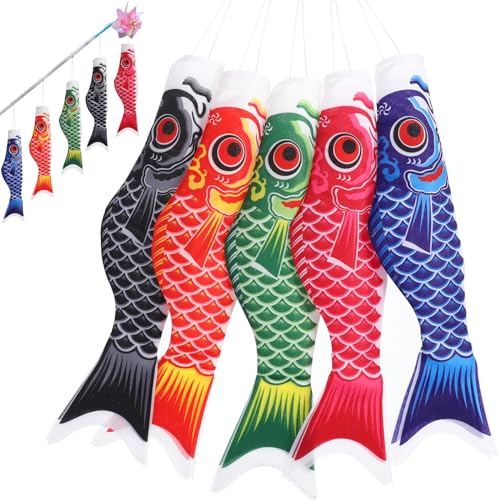 BESPORTBLE Koinobori Windfisch Set - 5-teiliger Outdoor Koi Windsack in Karpfenform 40cm Japanische Gartendekoration Wind Koi Streamer Für Izakaya Hotel Schule Japanische Sushi Bar von BESPORTBLE