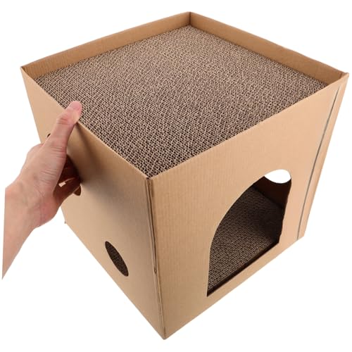 BESPORTBLE Kratzmöbel Katzen Kratzkiste aus Langlebiger Wellpappe Sicheres Katzenhaus Pappe mit Robustem Kratzbrett Umweltfreundliches Katzenbett Karton für Indoor Katzen zum von BESPORTBLE