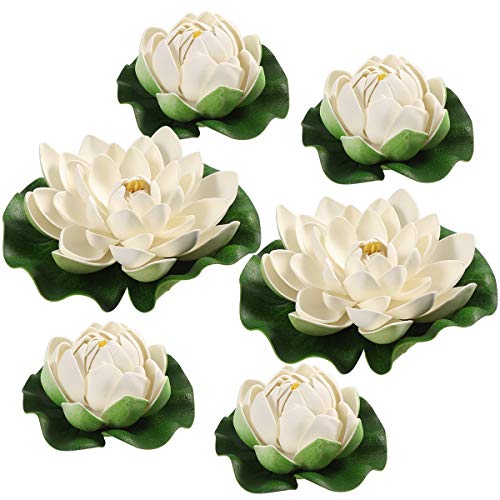 BESPORTBLE Künstliche Blumen White Lotus Simulation Schwimm Teich Lotus für Dekoration Indoor Outdoor Decor Ornamente, 6 STÜCKE, 17 cm + 10 cm von BESPORTBLE