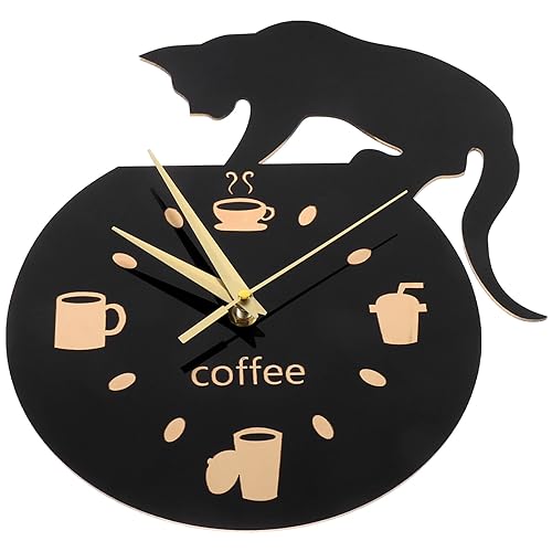 BESPORTBLE Leise Wanduhr Mit Kletternder Katze Wandmontierte Cartoon-Uhr Zum Kaffeetrinken Wanddekorationsuhr Fishbowl Katzenuhr Home Dekoration Uhr von BESPORTBLE