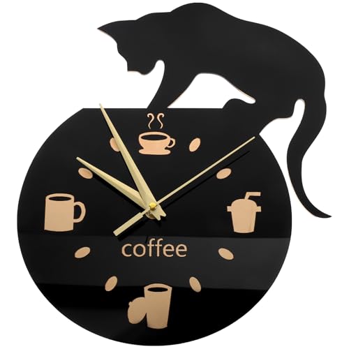 BESPORTBLE Leise Wanduhr Mit Kletternder Katze Wandmontierte Cartoon-Uhr Zum Kaffeetrinken Wanddekorationsuhr Fishbowl Katzenuhr Home Dekoration Uhr von BESPORTBLE