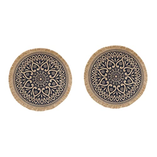BESPORTBLE Mandala Runde Tischsets Aus Leinen Mit Jute Quaste - Boho Tischset Für Rustikale Bauernhäuser Und Cafés - 40 cm Durchmesser Ideal Für Stilvolle Kaffeetafeln von BESPORTBLE