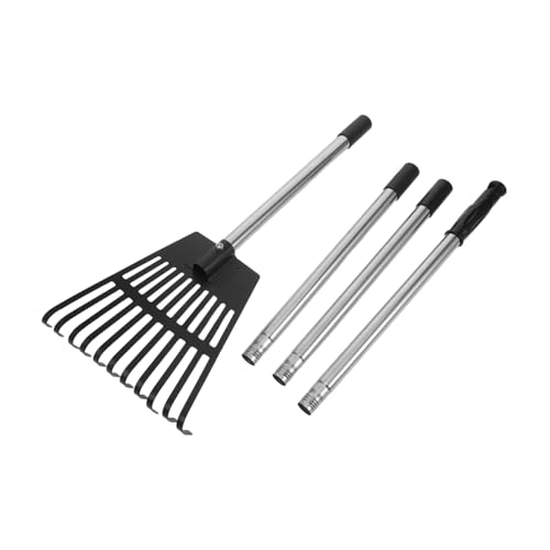 BESPORTBLE Metall Gartenrechen Zinken Breit Schwerlast Handrechen mit Verstellbarem Stiel Ergonomisch Langstieliger Laubrechen für Unkraut Jäten Rasenpflege und Stallreinigung von BESPORTBLE
