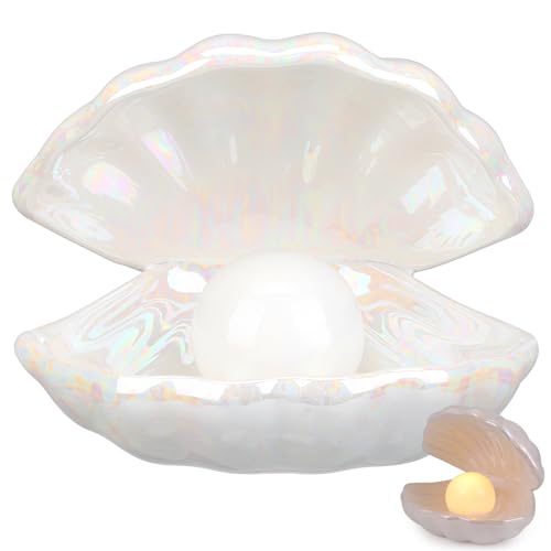 BESPORTBLE Muschel Perle Licht Akzent Lampe Nachtlicht Perle in Muschel Ornament Sammlerstück Tischdekoration Wohnkultur für Schlafzimmer Wohnzimmer Weiß von BESPORTBLE