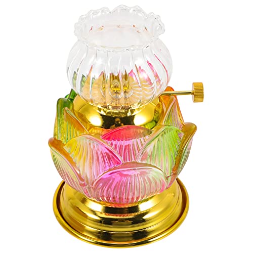 BESPORTBLE Öllampe Kerosin Lampe Vintage Lotuslampe Buddhistische Lampe Lotus Lampe Lotuslicht Öllaterne Kerzenhalter Glas Teelichtständer für Zuhause Feng Shui Zubehör Bunt von BESPORTBLE