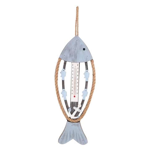 BESPORTBLE Rustikale Nautische Fisch Wanddekoration mit Integriertem Thermometer Fischknochen Design Wetterfester Farbverlauf für Garten Terrasse Flur und Küstenstil Räume von BESPORTBLE