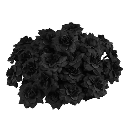 BESPORTBLE Schwarze Rosen Kunstblumen: Gefälschte Seidenrosen Künstliche Rosenblütenköpfe Simulierter Rosenkopf für Hochzeitshut Kleidung Album Verzierungsdekor 50 Stück von BESPORTBLE