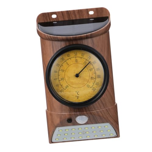 BESPORTBLE Solar Wandlampe mit Thermometer Solarleuchte Außen mit Bewegungsmelder Automatische Nachtbeleuchtung für Garten Terrasse in Holzoptik von BESPORTBLE