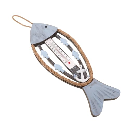 BESPORTBLE Vintage Fischknochen Wandthermometer Nautische Holzoptik Temperaturanzeige Mediterraner Stil für Hotelzimmer Flur Strandgarten Dekoration von BESPORTBLE