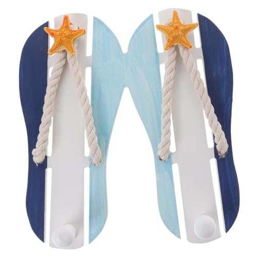 BESPORTBLE Wand Kleiderhaken Holz Flip Flop Geformte Sandale Dekorative Wandregal Eingang Strand Nautische Dekoration für Badezimmer Schlafzimmer (Doppelhaken) von BESPORTBLE