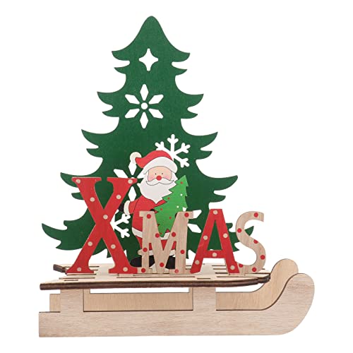 BESPORTBLE Weihnachten Holz Schriftzug Weihnachtsmann Figur Xmas Deko Aufsteller Objekt Mini Weihnachtsbaum Schlitten Weihnachten Tischdekoration Dekofigur Weihnachtsschmuck von BESPORTBLE