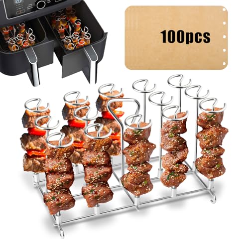 BESPOTCL 304 Edelstahl Vertikalspieß-Set Kompatibel mit Ninja Foodi Heißluftfritteuse AF300EU AF400EU - 14 Grillspieße Halterung mit 100 Stück Fettauffangpapier - BBQ Grillrost Luftfritteuse Zubehör BESPOTCL 304 Edelstahl Vertikalspieß-Set Kompatibel mit Ninja Foodi Heißluftfritteuse AF300EU AF400EU - 14 Grillspieße Halterung mit 100 Stück Fettauffangpapier - BBQ Grillrost Luftfritteuse Zubehör von BESPOTCL