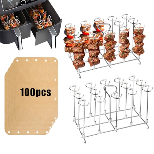 BESPOTCL 304 Edelstahl Vertikalspieß-Set Kompatibel mit Ninja Foodi Heißluftfritteuse AF300EU AF400EU - 28 Grillspieße Halterung mit 100 Stück Fettauffangpapier - BBQ Grillrost Luftfritteuse Zubehör BESPOTCL 304 Edelstahl Vertikalspieß-Set Kompatibel mit Ninja Foodi Heißluftfritteuse AF300EU AF400EU - 28 Grillspieße Halterung mit 100 Stück Fettauffangpapier - BBQ Grillrost Luftfritteuse Zubehör von BESPOTCL