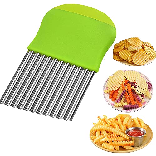 BESSIKON® 1 Stück Pommes Wellenmesser Kartoffelschneider, Gemüsehobel Edelstahl,Kartoffelchips Wellenschneider,Pommesschneider Schneider,Obst Gemüse Salat Pommes Frites,Wellenschnittmesser Messer von BESSIKON