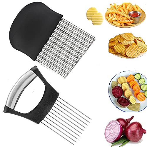 BESSIKON® 2 Stücke Pommes Wellenmesser&Zwiebelschneider Halter,Gemüsehobel Edelstahl,Kartoffelchips Wellenschneider,Kartoffelschneider Pommesschneider Wellenschnittmesser für Obst Gemüse Salat Frites von BESSIKON