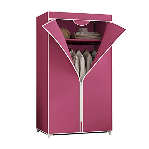 BESSX Canvas-Kleiderschrank, tragbare Kleiderschrankregale mit Kleiderstange, Regale, Stoffbezug, Kleiderschrank-Aufbewahrungsorganisator,Red-155x90x45 (Color : Pink, Size : 155x70x45) von BESSX