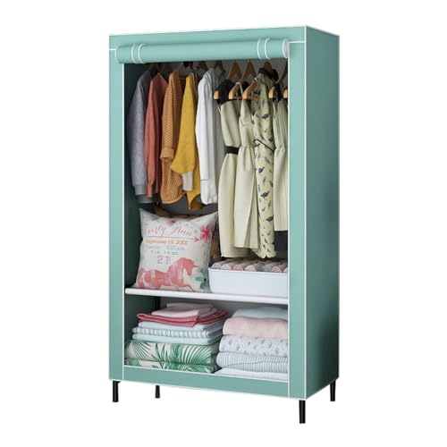 Kleiderschrank, tragbarer Kleiderschrank aus Segeltuch, Stoffschrank mit Kleiderstange, Regalen, Faltbarer Schrank for Schlafzimmer, Blau-70 x 45 x 152 cm (Color : Green, Size : 70x45x152CM) von BESSX