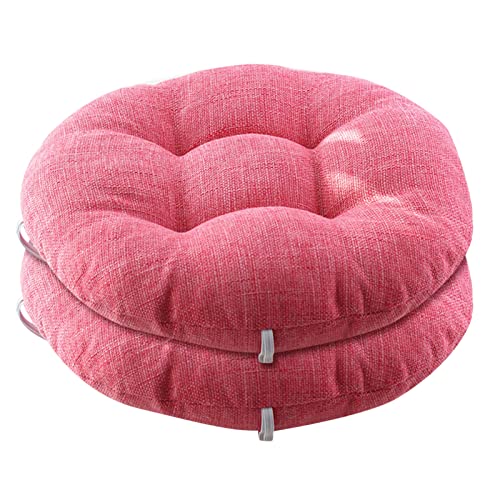 Stuhlkissen, 2er-Set Stuhlkissen for Esszimmerstühle, Stuhlkissen aus Leinenstoff mit Bändern for Esszimmer, Küche, Stuhlkissen, rundes Sitzkissen (Color : Pink, Size : Diameter:40cm (15.7")) von BESSX