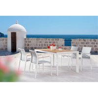 Sitzgruppe Paros 5-teilig Tisch + 4 Stapelsessel 160 x 90 cm weiss/Teak - Best Freizeitmöbel von BEST FREIZEITMÖBEL