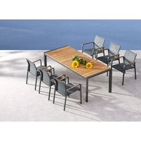 Sitzgruppe Paros 7-teilig Tisch + 6 Stapelsessel 210 x 90 cm anthrazit/Teak - Best Freizeitmöbel von BEST FREIZEITMÖBEL