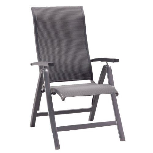 BEST Hochlehner Gartenstuhl Larino I Stabiler Klappsessel aus hochwertigem Aluminium & Ergotex I Langlebig & wetterfest I 68 x 62 x 110cm I Anthrazit von BEST