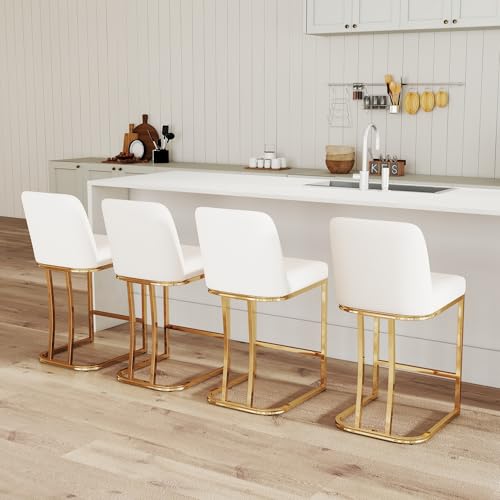 BESTANO Moderne Barhocker mit Thekenhöhe, gewebtes Kunstleder, mit goldfarbenen Beinen, 61 cm, Barhocker, Inselstühle, gepolsterte Küche, Barstühle mit Rückenlehne, für Kneipe, Küche, Insel, Beige, 4 BESTANO Moderne Barhocker mit Thekenhöhe, gewebtes Kunstleder, mit goldfarbenen Beinen, 61 cm, Barhocker, Inselstühle, gepolsterte Küche, Barstühle mit Rückenlehne, für Kneipe, Küche, Insel, Beige, 4 von BESTANO