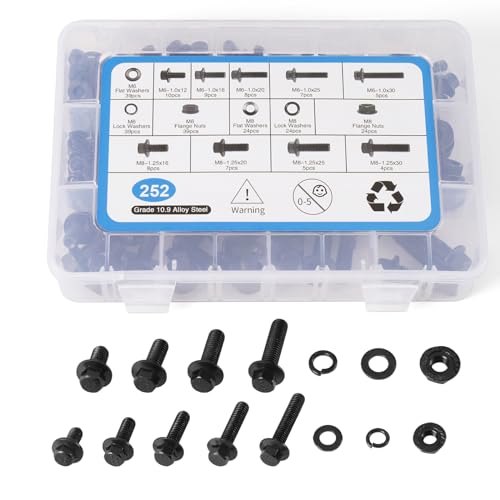 BESTBOMG Schrauben Set Satz Sechskantschrauben, M6-1,0, M8-1,25 Muttern und Unterlegscheiben, Gewindeschrauben Set mit Muttern Unterlegscheiben (252 Stück) von BESTBOMG