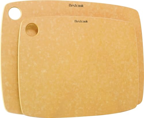 BESTCOOK Schneidebretter aus Holzfaser, 2er-Set, Spülmaschinenfest, Hohe Dichte, Antiporös, BPA-frei, Messerfreundlich, Ideal zum Schneiden von Fleisch, Gemüse, Käse und Brot von BESTCOOK