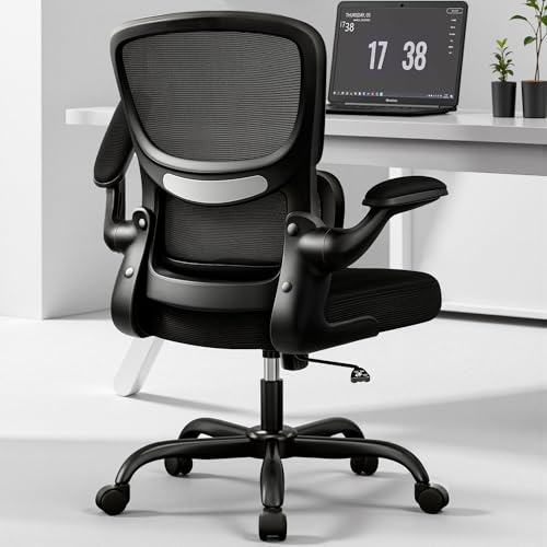 BESTFAIR Home Office Schreibtischstuhl, ergonomischer Bürostuhl mit Lendenwirbelstütze und verstellbaren Armlehnen, Bürostuhl, atmungsaktives Netzgewebe, mittlere Rückenlehne, Computerstuhl, moderner von BESTFAIR