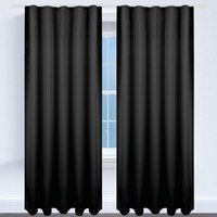 Bestgoodies - Gardine mit Universalband 140x145 cm in Schwarz, blickdichter Vorhang mit Kräuselband in vielen Variationen - Schwarz von BESTGOODIES