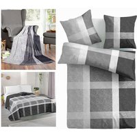 Home & Living Set ( Anthrazit ) Bettbezug 100% Baumwolle ( 135x200cm / 80x80cm ), Tagesdecke 220x240cm, Kuscheldecke 150x200cm - Öko-Tex 100 von BESTGOODIES