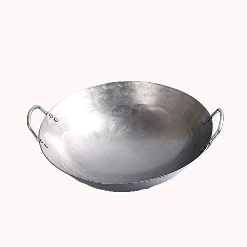 BESTHINKY Chinese Traditional Vintage Iron Wok, 13,5 Zoll Handgehämmerter Wok Reine Eisen-Wok-Pfanne Nicht beschichtende Antihaft-Gaskocher Kochgeschirr Runder Wok mit Doulbe-Ringen von BESTHINKY