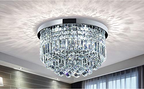 BESTIER Moderne Klarem Kristall Regentropfen Kronleuchter Beleuchtung Unterputz LED Deckenleuchte Leuchte für Esszimmer Badezimmer Schlafzimmer Wohnzimmer E14 Glühbirnen Erforderlich H25cm X D50cm von BESTIER
