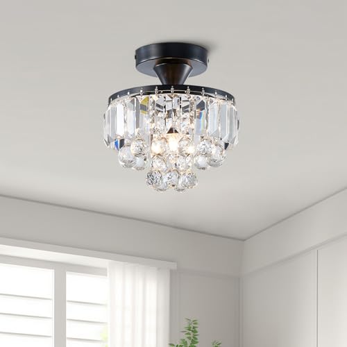 BESTIER Moderne Schwarz Kristall Halbbündige Kronleuchter Beleuchtung LED Deckenleuchte Leuchte Lampe für Esszimmer Badezimmer Schlafzimmer Wohnzimmer Durchmesser 23 Höhe 26 von BESTIER