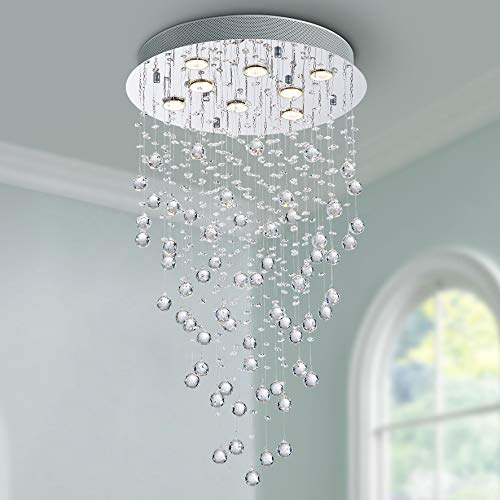 BESTIER Moderne Kristall Regentropfen Kronleuchter Beleuchtung Unterputz LED Deckenleuchte Leuchte Pendelleuchte für Esszimmer Badezimmer 8 GU10 LED Birnen Erforderlicher Durchmesser 50cm Höhe 86 cm von BESTIER