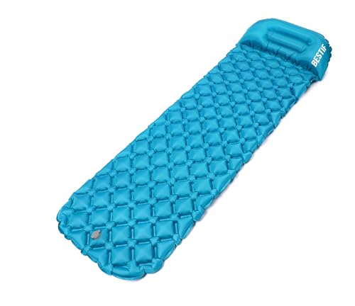 BESTIF Isomatte aufblasbar mit Kissen Ultraleicht Camping Luftmatratze kleines Packmaß Schlafmatte für Outdoor Trekking Matratze (Blau, 190 x 56 x 5,5 cm) von BESTIF