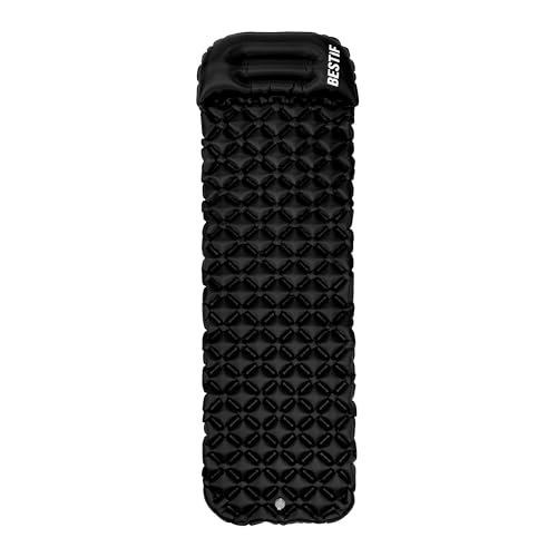 BESTIF Isomatte aufblasbar mit Kissen Ultraleicht Camping Luftmatratze kleines Packmaß Schlafmatte für Outdoor Trekking Matratze (Schwarz, 190 x 56 x 5,5 cm) von BESTIF