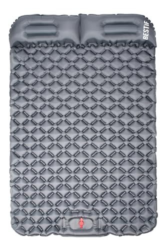 BESTIF Isomatte selbstaufblasend 2 Personen Luftmatratze für Camping Outdoor | wasserdichte Dopppel Matratze mit Kissen | Ultraleicht Kleines Packmaß (Grau, 190 x 120 x 5,5 cm) von BESTIF