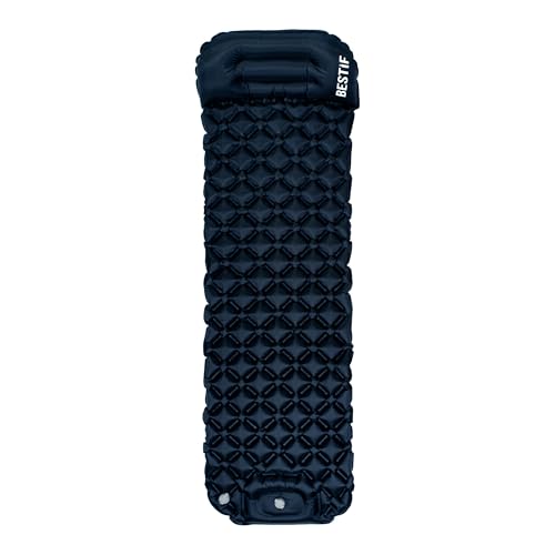 BESTIF Isomatte selbstaufblasend mit Fußpumpe und Kissen | Luftmatratze für Camping Outdoor | wasserdichte Matratze Ultraleicht Kleines Packmaß (Dunkelblau, 190 x 56 x 5,5 cm) von BESTIF
