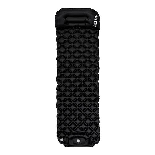BESTIF Isomatte selbstaufblasend mit Fußpumpe und Kissen | Luftmatratze für Camping Outdoor | wasserdichte Matratze Ultraleicht Kleines Packmaß (Schwarz, 190 x 56 x 5,5 cm) von BESTIF
