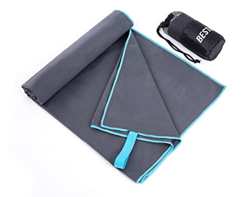 BESTIF Mikrofaser Handtuch Sport Handtücher | Schnelltrocknend, Kompakt, Ultraleicht | Micofaser Reisehandtuch für Strand, Fitnessstudio (50 x 100 cm, Anthrazit) von BESTIF
