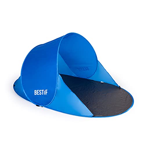 BESTIF Strandmuschel Pop Up Wurfzelt groß | Selbstaufbauend Strandzelt Tragetasche Sonnenschutz Windschutz 190x86x120cm (Blau) von BESTIF
